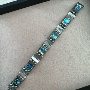 Mexico Sterling Silver and Blue Abalone Bracelet 7 Inch